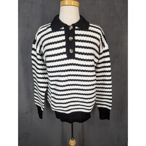 ZESICA Sweater Womens Small Black White Striped Henley NWT
